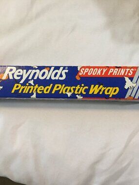 Vtg REYNOLDS Printed Plastic Wrap Spooky Prints HALLOWEEN Pumpkin Orange 25 SF